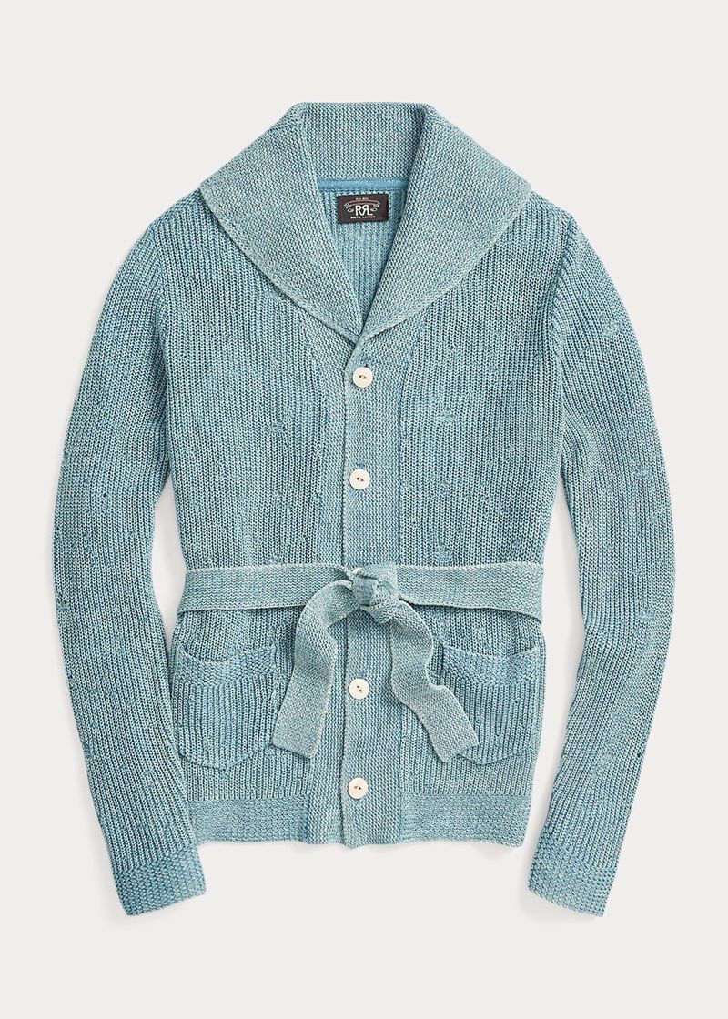RRL セーター レディース 青 ベルト付き インジゴ コットン-リネン カーディガン OHFWM3689